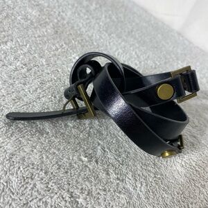 5/$25 Black Faux Leather Skinny Belt With Brass Tone Hardware